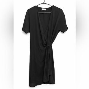 Babaton Aritzia Black Wrap Dress Tie Waist V-Neck Short Sleeve Size S
